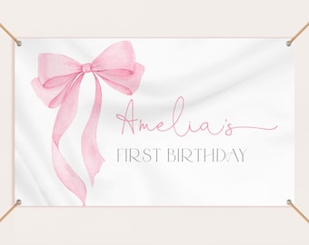 JeVenis 1. Geburtstag Banner Für Mädchen – Rosa Schleifen-Deko Set