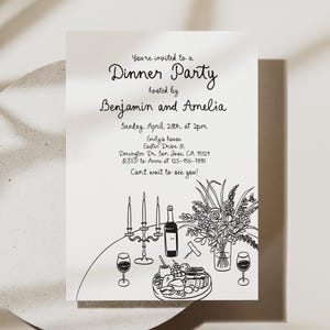 Hand Drawn Dinner Party Invitation Scribble Handwritten Wedding Rehearsal Party Invite Trendy Doodle Whimsical Illustrations EDITABLE HL84K
