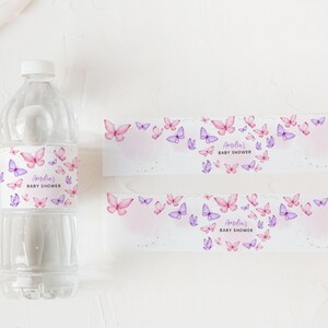 Pink Butterfly Label Butterfly Baby Shower Water Bottle Label Girl Gender Neutral Pink ...