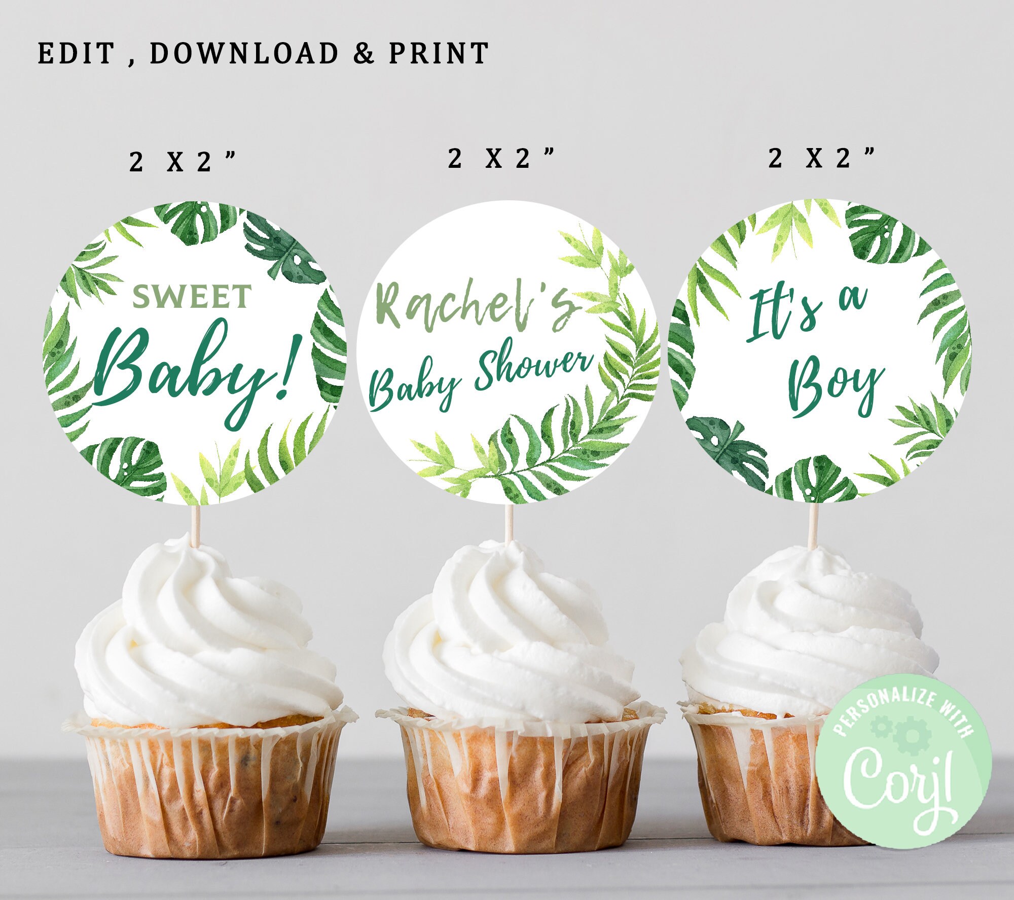 Eucalyptus Baby Shower Cupcake Toppers Greenery It's a Boy Etsy UK
