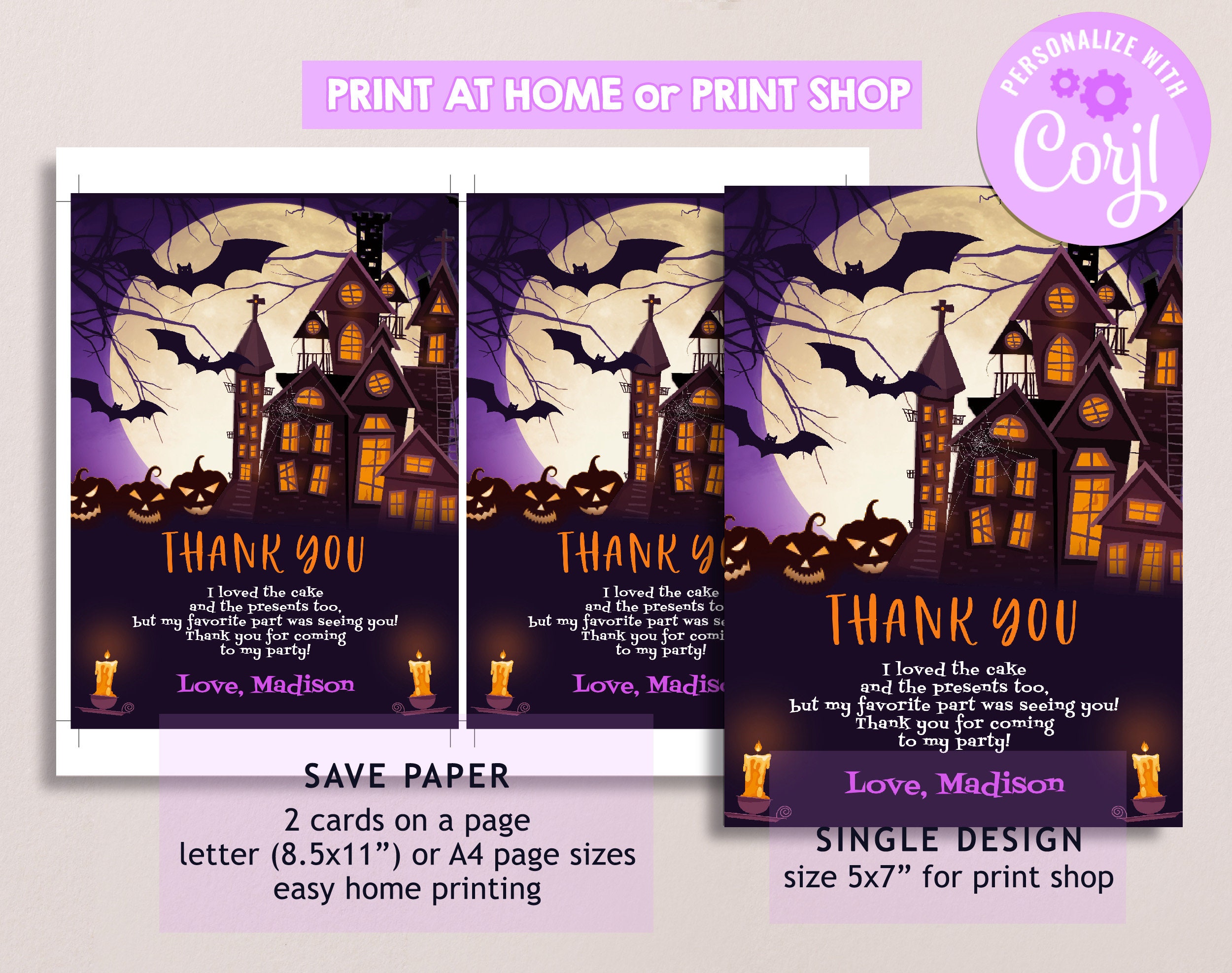 Halloween Birthday Thank You Card Spooky One Haunted House Thank You ...