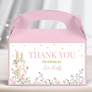 Hase Geburtstag Giebel Box Etikett Kleiner Hase Frühling Babyparty Gastgeschenke Ostern Kaninchen Geschenk Leckerli Box Pink Gold Printable BS12P BT60P