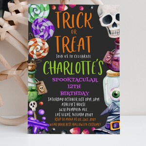 Halloween Birthday Invitation Party Costume Trick or Treat Invite Kids Spooky Instant Download Printable EDITABLE Spooktacular BTD006