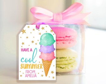 Summer Gift Tags Break End of School Year Kids Party Favor Last Day School Teacher Student Label Icecream Classroom Sticker Printable HL27