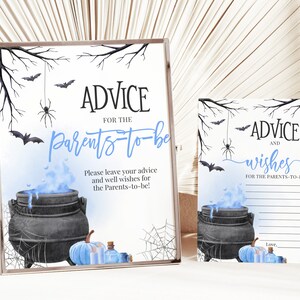 A Baby is Brewing Table teken advies voor de aanstaande ouders Kaart jongen Halloween babyshower poster heks genderneutraal feest afdrukbaar BS66B