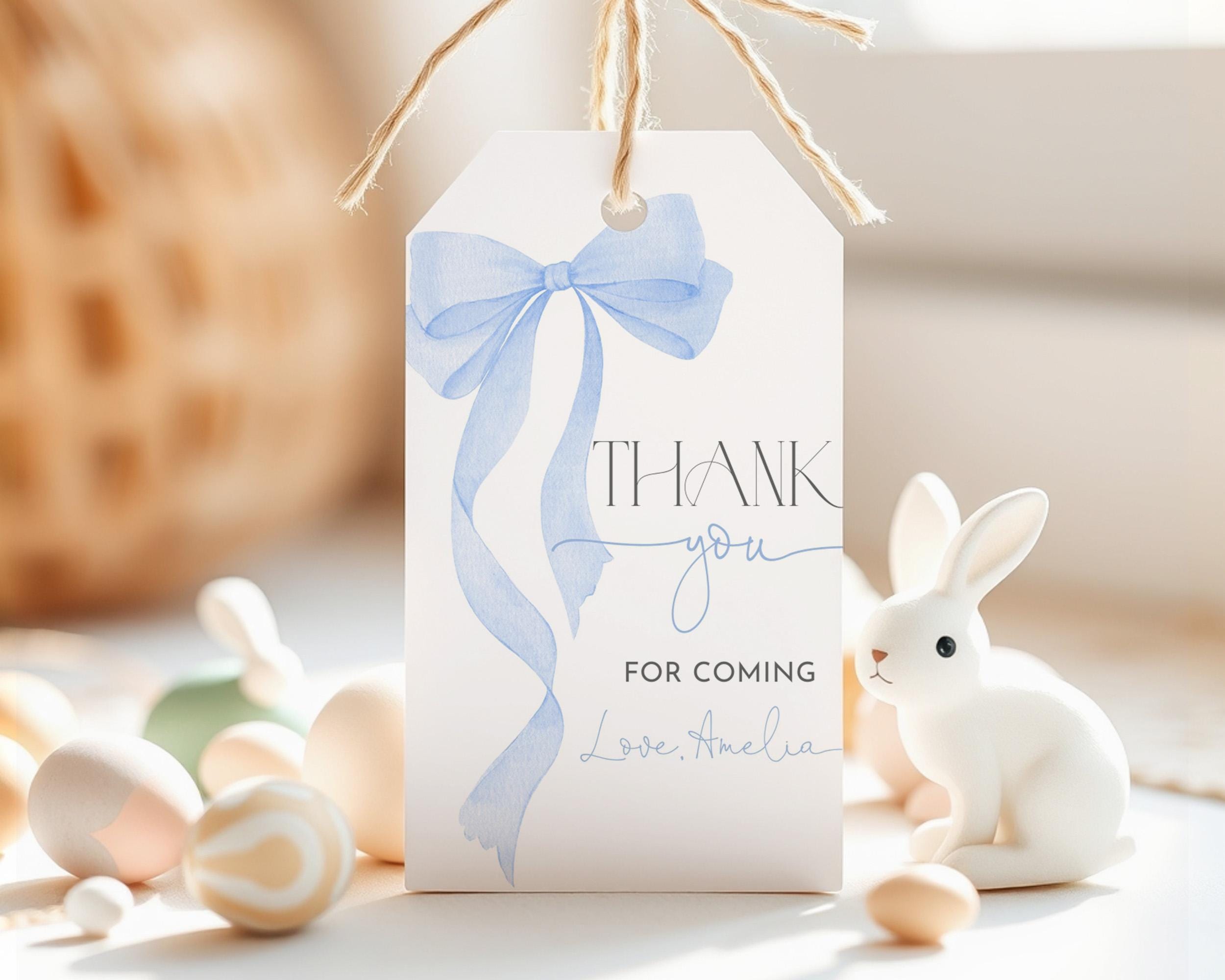 Blue Bow Birthday Favor Tag Coquette Baby Shower Gift Tag Elegant Soft ...