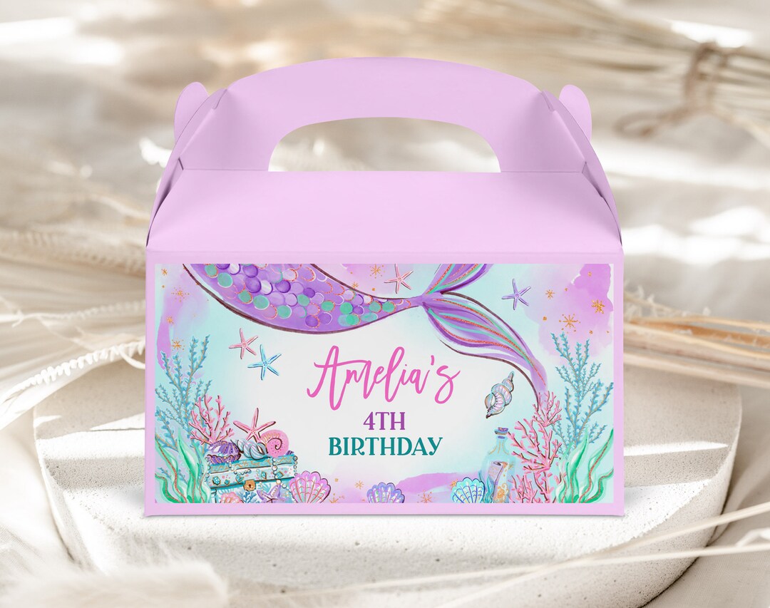 Mermaid Gable Box Labels Under the Sea Party Favors Girl Birthday ...