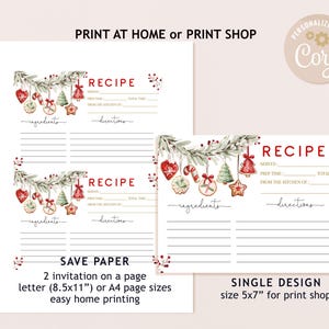 May include: White recipe cards with watercolor illustrations of Christmas cookies, candy canes, and ornaments. The cards have space for ingredients and directions. Text on the cards reads "Recipe".