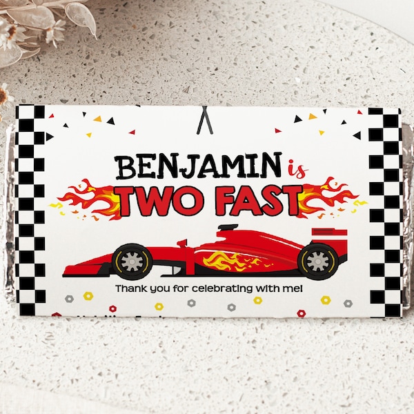 Race Car Candy Bar Wrapper Racing Car Chocolate Wrappers Boy 2nd Birthday Party Decor TWO FAST Label Printable Template BTD023