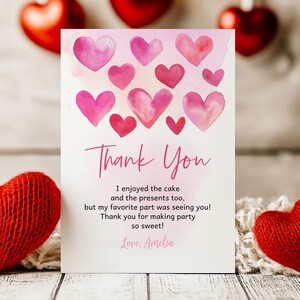 Karta z podziękowaniami na walentynki z okazji baby shower, kochanie, dziewczyna, urodziny, posypane miłością, przyjęcie walentynkowe, różowe, czerwone serca, do wydrukowania, BS64P AT25P