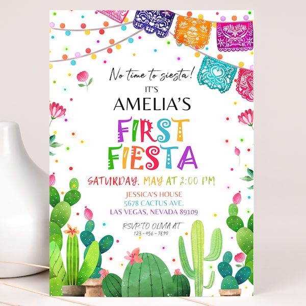 Fiesta Birthday Invitation Boy Girl First Birthday Party Invite Mexican Cactus Succulent Cinco De Mayo Taco Bout EDITABLE Template BT54