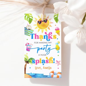 Etiquetas para recuerdos de fiesta de cumpleaños en la piscina, etiquetas para regalo de baby shower de playa de verano, etiquetas para nadar tropicales, chapoteo, fiesta de bebés, gafas de sol imprimibles AS48P AT82P