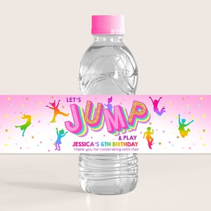 Jump Water Bottle Labels Jumping Drink Bounce House Birthday Party Decor Kids Favors Trampoline Waterproof Stickers EDITABLE Template BTD034