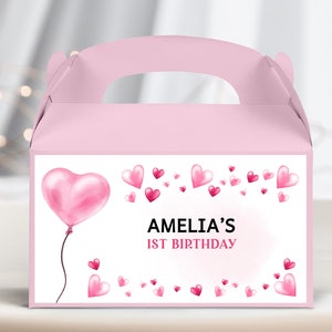 Etiqueta para caixa de presente de dia dos namorados, lembrancinhas para festa de aniversário, primeiro dia dos namorados, balões com corações vermelhos e rosa, caixa para presente, para impressão BT92P