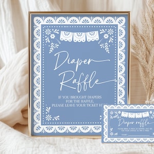 Cielito Lindo Baby Shower Diaper Raffle Sign Ticket, Blue Mexican ...