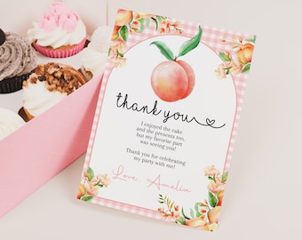 Peach Birthday Thank You Card ONE Sweet As A Peach Baby Shower Thank You Note Girl Pink Gold Floral Summer Party Decor EDITABLE BS56 AT05