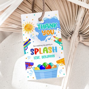 Bedankkaartjes waterballon Waterpistool Verjaardagscadeaukaartjes Laten we doorweekt worden Watergevecht Feestartikelen zomerzwembad Bedankkaartjes Afdrukbaar BT78B