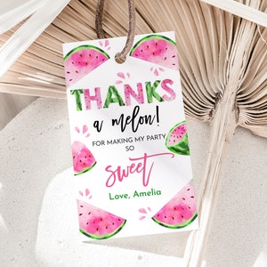 Etiquetas de recuerdo de sandía Etiquetas de regalo para baby shower de una dulce niña melón Etiquetas de agradecimiento para fiesta de cumpleaños de una niña melón Imprimibles BS79P BT67P