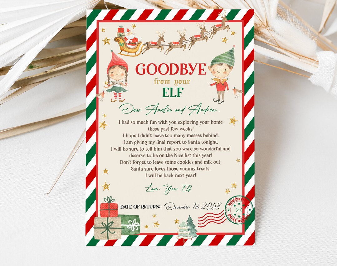Goodbye Elf Letter From Elf Christmas Elf Letter to Kids Elf Departure ...
