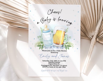 EDITABLE A Baby is Brewing Invitation Bottle and Beers Coed Couples Baby Shower Invite Boy Girl Gender Neutral Party Cheers Template BS51