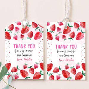 Étiquettes de faveur de shower de bébé aux fraises, étiquettes pour cadeau de premier anniversaire de petits fruits, étiquettes de fruits d'été, étiquettes de fruit d'été imprimables BS16P BT37P