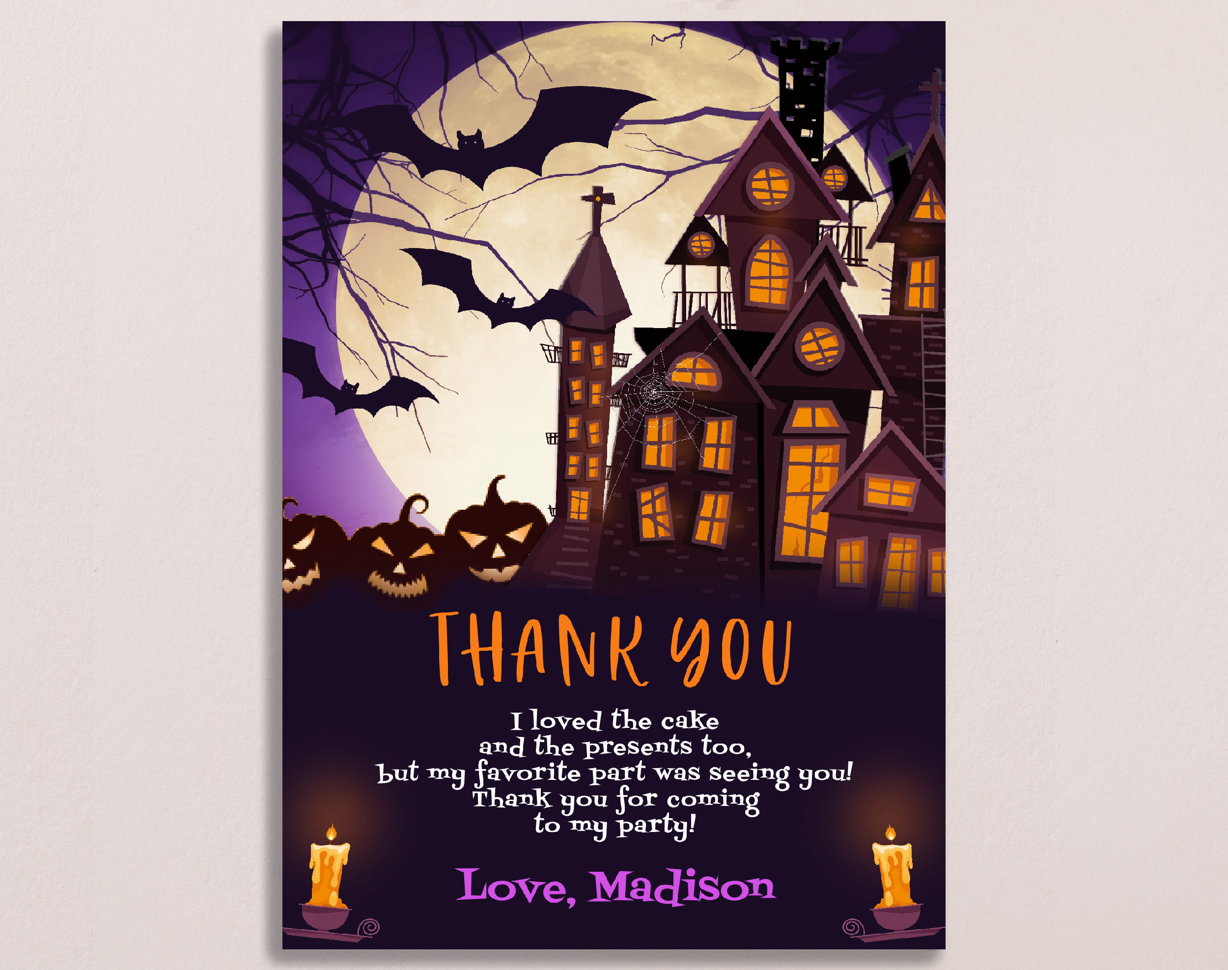 Halloween Birthday Thank You Card Spooky One Haunted House Thank You ...