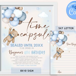 Teddy Bear Time Capsule Sign Beary First Boy 1st Birthday Party Decor ...
