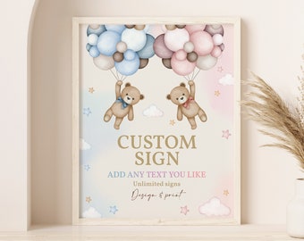 Teddy Bear Gender Reveal Table Sign Pink Blue Custom EDITABLE Bear Baby Shower Poster Gender Neutral Party Tabletop Decor Printable BS21M