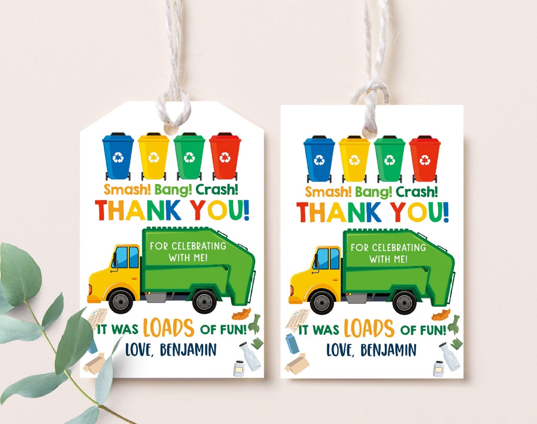 Garbage Truck Thank You Tags Garbage Truck Birthday Party Favor
