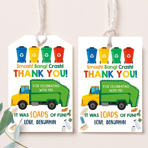 Garbage Truck Thank You Tags Garbage Truck Birthday Party Etsy