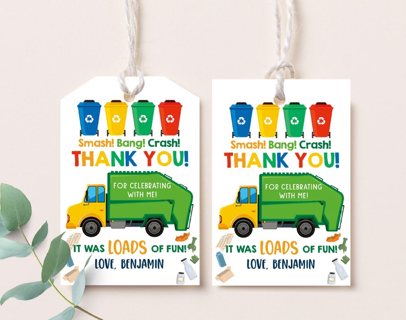 Garbage Truck Thank You Tags Garbage Truck Birthday Party Etsy