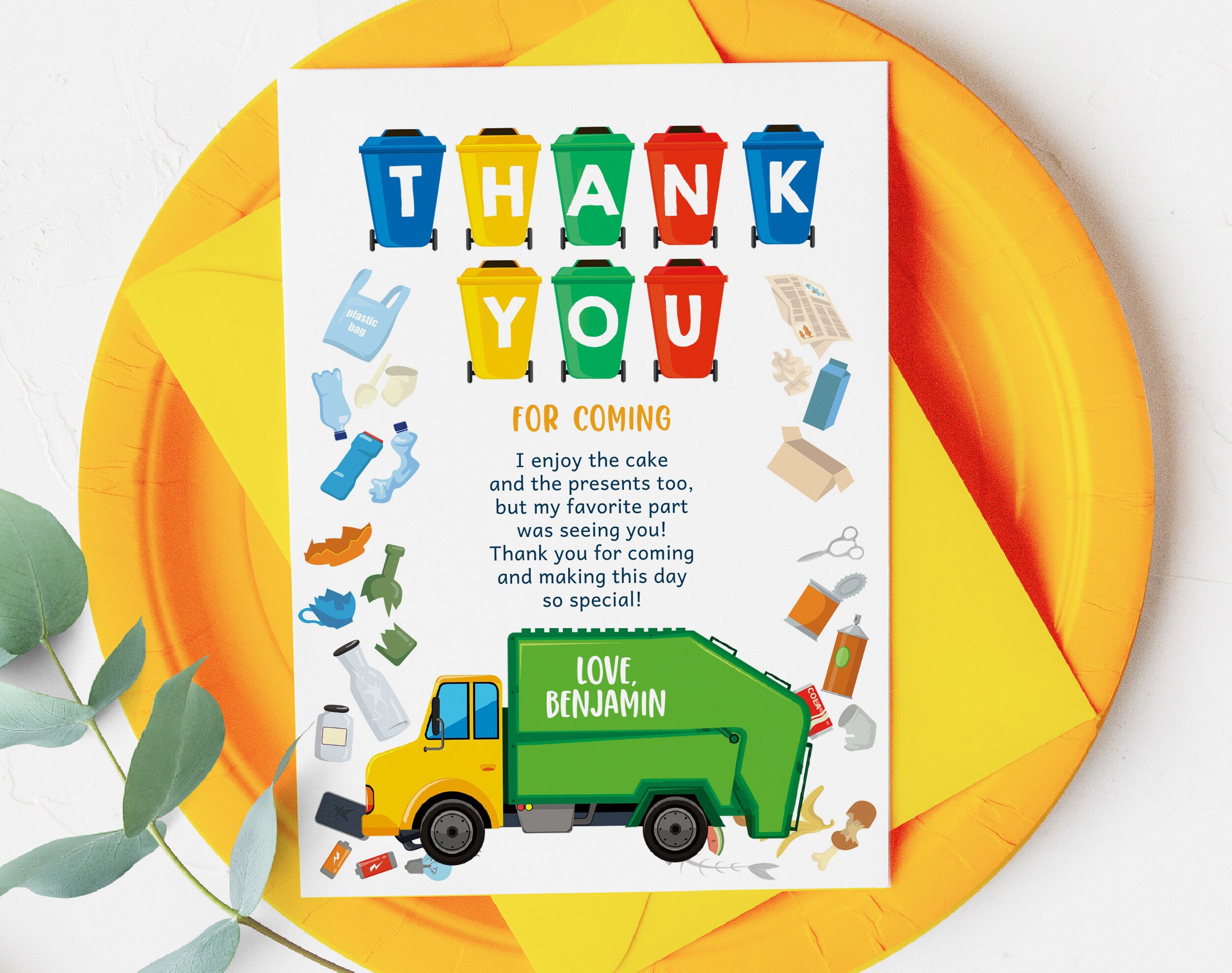 Garbage Truck Thank You Cards Recycling Truck Thank You Notes Boy ...