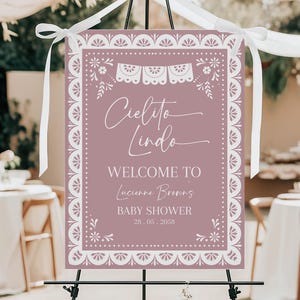 Cielito Lindo Welcome Sign Pink Mexican Talavera Baby Shower Party Decor Papel Picado Poster Girl Baby Sprinkle Brunch Porch EDITABLE AS42P