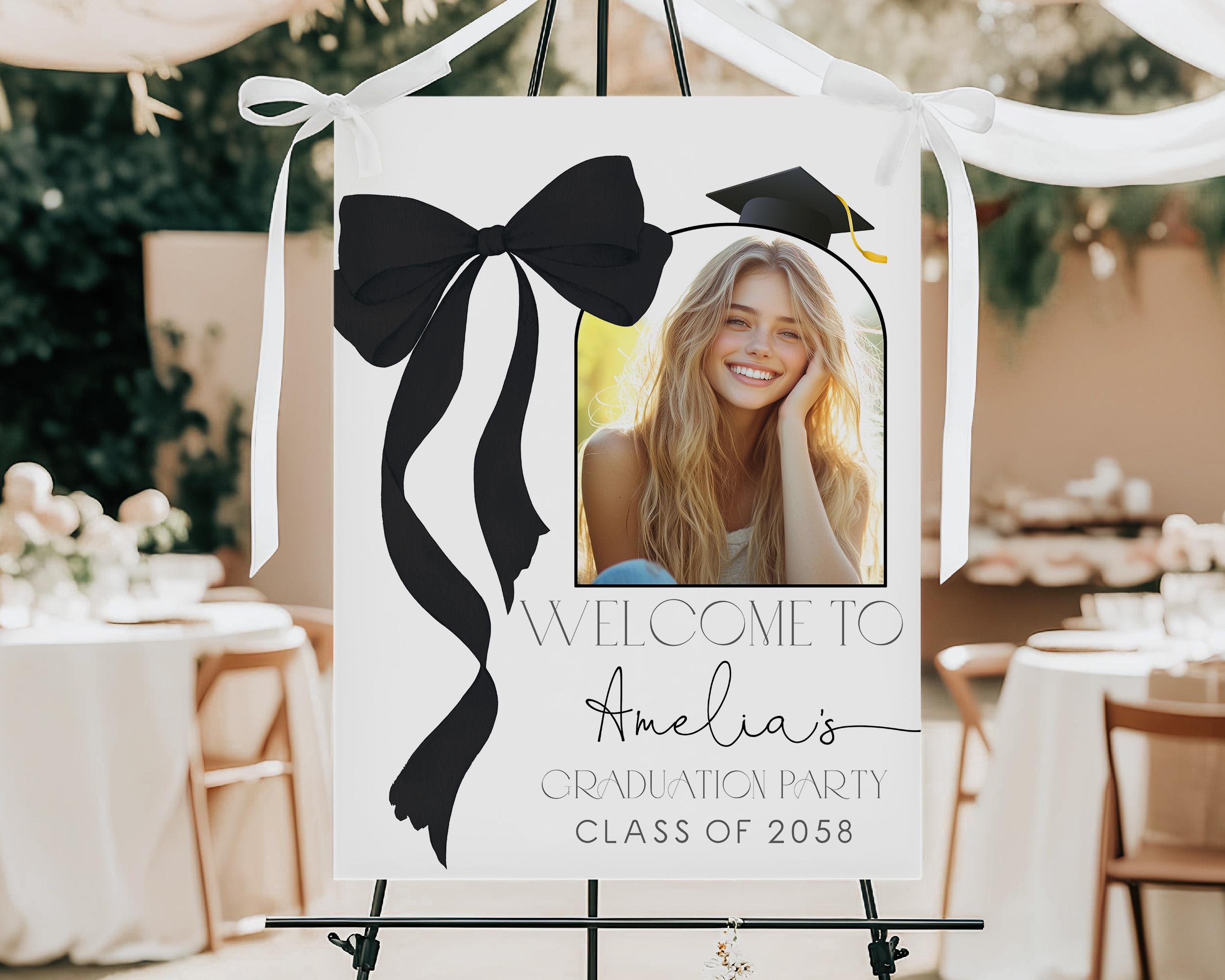 Lockview High School Grad Sign Black Bow Graduation Photo Welcome Sign Coquette Grad Party Decor ...
