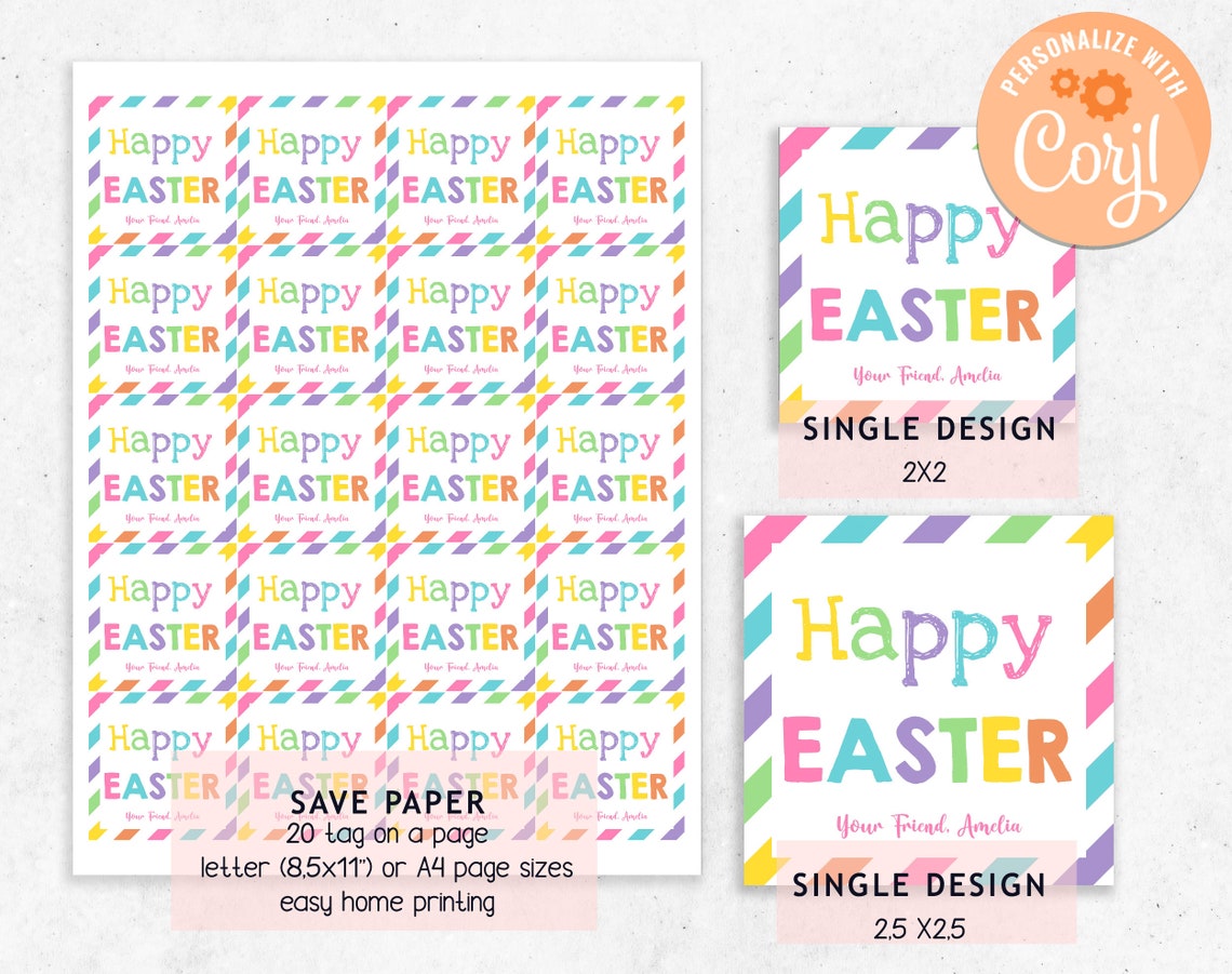 Easter Card Labels EDITABLE Happy Easter Gift Labels Cookie Envelope Seal Wrapping Square ...