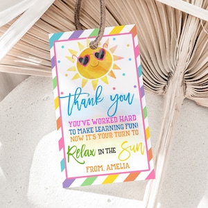 Je hebt hard gewerkt om leren leuk te maken Cadeaukaartjes Leraar Waardering bedankt Tags Einde schooljaar Zomer Strandlabel Afdrukbaar HL27