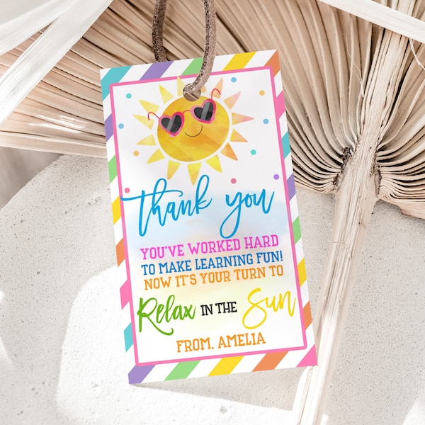You've Worked Hard to Make Learning Fun Gift Tags Teacher Appreciation Thank You Tags End of School Year Summer Beach Label Printable HL27