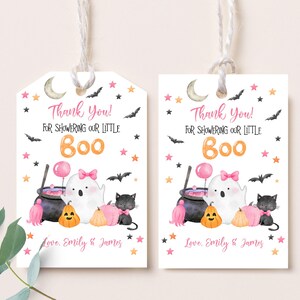 Halloween Baby Shower Favor Tags Pink Ghost Little BOO Gift Tags Ghoul Thank You Tags 1st Birthday Label EDITABLE Printable Template BBS029