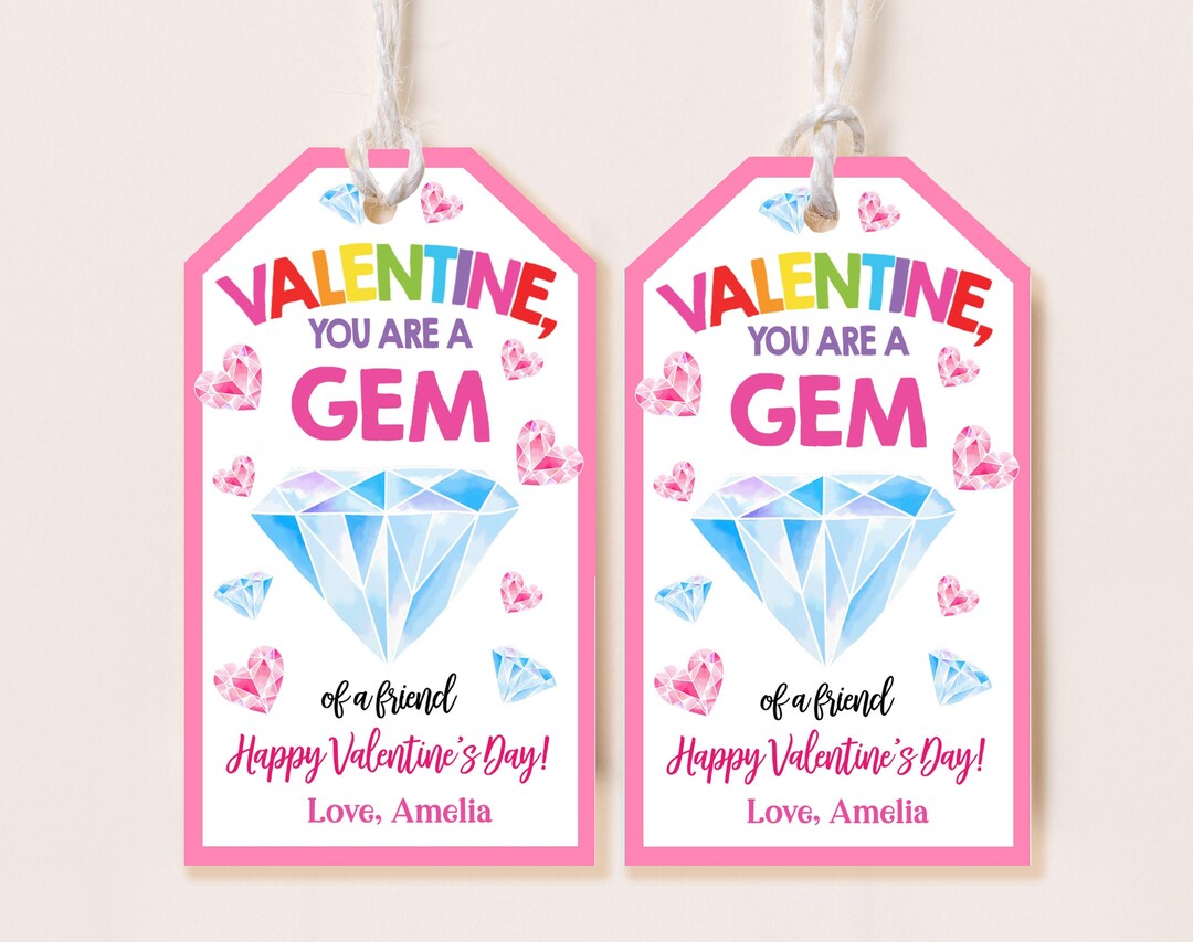 You Are A Gem of a Friend Tag Valentines Day Gift Tags Ring Pop Tags