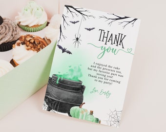 A Baby is Brewing Thank You Card Halloween Baby Shower Thank You Note Witch Gender Neutral Party Decor Boy Green Fall Autumn Printable BS66G