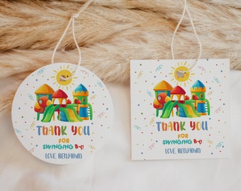 Speeltuin Verjaardagscadeaukaartjes Kinderen Park Feestartikelen Bedankstickers buiten Achtertuin Jungle Gym Glijbaan Schommel Bedankkaartje Afdrukbaar BT27