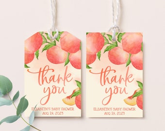 Pink Peach Favor Tag Baby Shower Birthday Thank you Sticker Gift Label Girl Fruit Tropical Present Printable INSTANT DOWNLOAD BBS003