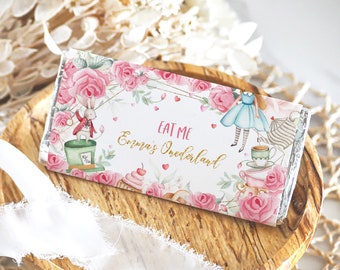 Alice in Wonderland Chocolate Wrapper Alice in Onederland Girl 1st First Birthday Party Decor Mad Hatter Tea Party 1.55oz Printable BT11P