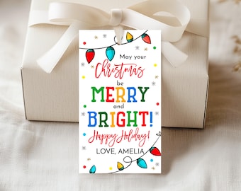Etiqueta "Que tu Navidad sea feliz y brillante", etiquetas para regalos de Navidad, etiquetas de recuerdo para fiestas, etiquetas de agradecimiento para la escuela, la clase y el maestro, imprimibles HL66R