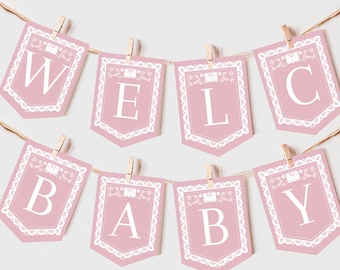 Cielito Lindo Baby Shower Banner, Pink Mexican Talavera Party Decor, Papel Picado Girl, Fiesta Garland, EDITABLE Bunting Flag AS42P