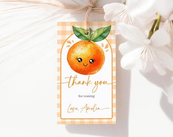 Little Cutie Birthday Gift Tag Orange Baby Shower Favor Tags Clementine Citrus Tangerine Floral Thank You Tags Fruit Printable AS47O AT60O