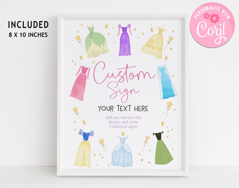 Princess Custom Signs Princess Birthday Custom Sign Once Upon a Time Princess Dresses Table ...