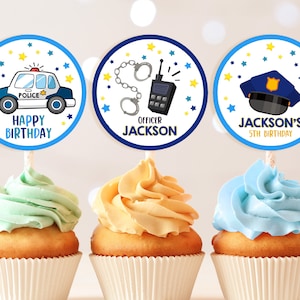 Anniversaire de la police Cupcake Toppers Boy 1er anniversaire Party Decor officier de police policier flic voiture appelant toutes les unités Modèle imprimable BT29B