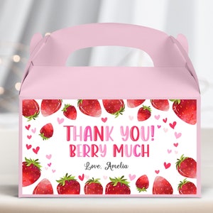Etykieta na pudełko Truskawkowe Baby Shower Gable Berry Pierwsze urodziny Prezenty Pudełko Smakołyki Dziewczynka Jagoda Słodki Jeden Letni Owoc Różowy Czerwony Do Wydruku BS16P BT37P
