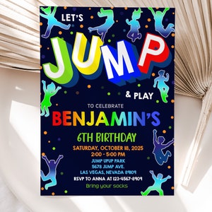 Jump Invitation Birthday Party Invite Trampoline Bounce Let's House Boy Girl Template EDITABLE Instant Download Digital Printable BTD034